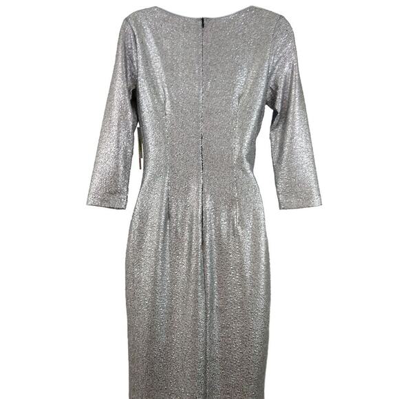 Womens Short Silver Sheath Dress Size Small 3/4 Sleeve Round Neck Gibson Latimer - Picture 4 of 7